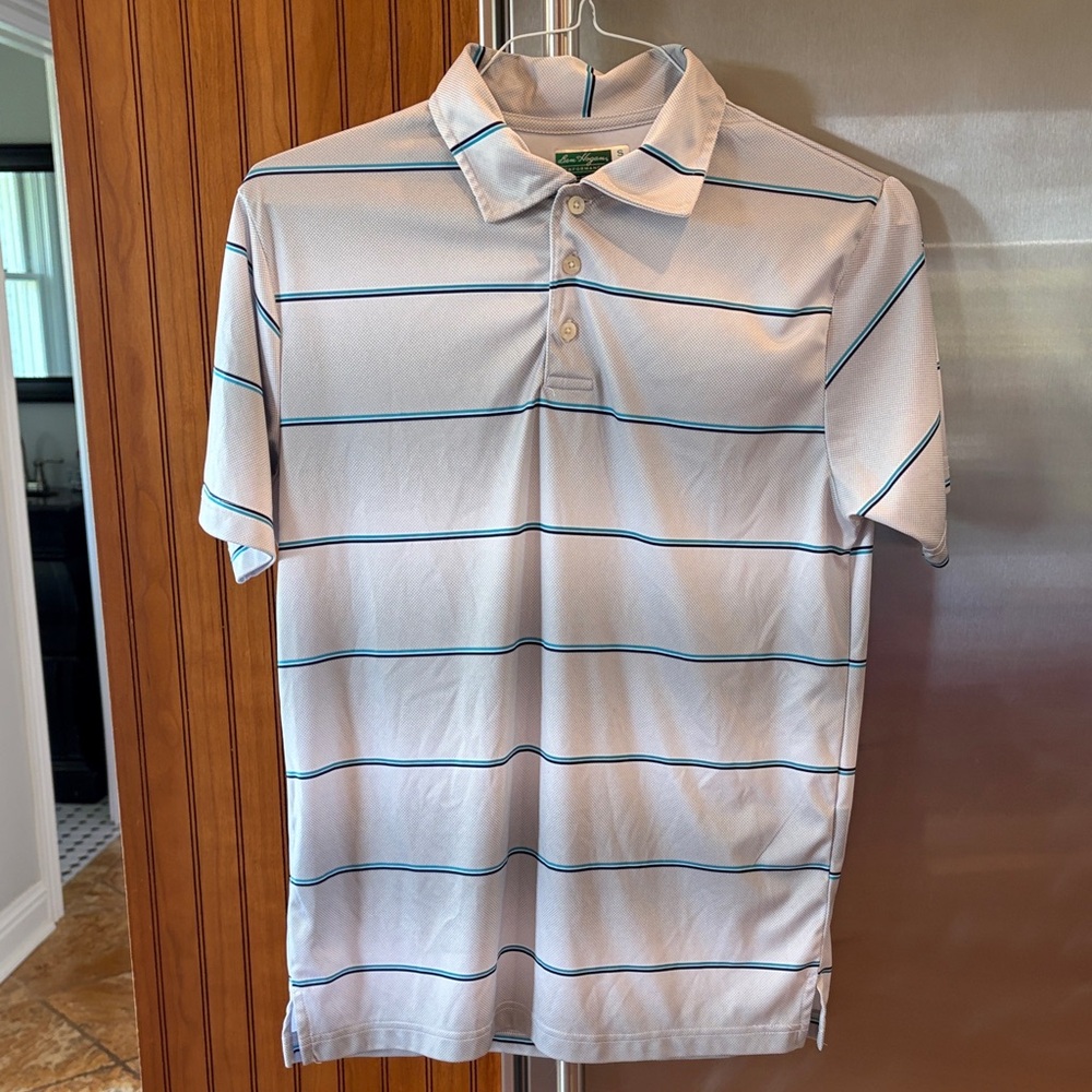 Hogan White Polo with Teal and Navy Stripes